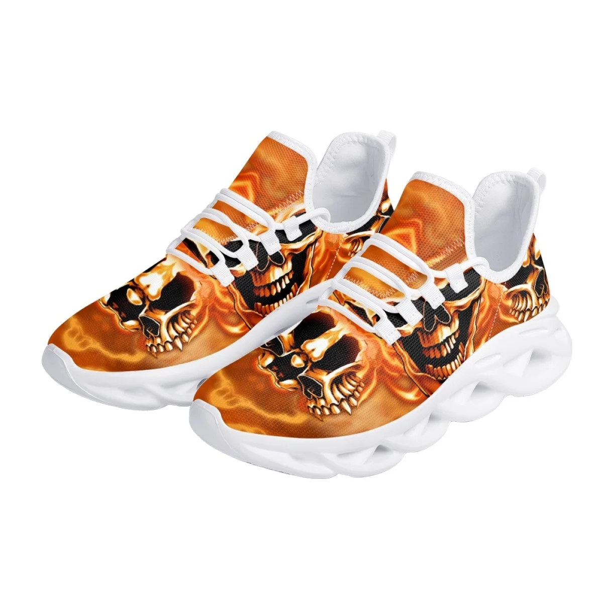 Skull Print Ladies Casual Shoes Jogging Shoes Fashion Lace-Up Sneakers Woman Flats Comfort Walking Durable Non-Slip Toe Flats