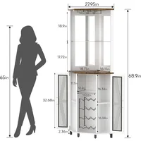 68.9“ Tall Corner Bar Cabinet, Wine Bar with LED Light and Mirror, Farmhouse Liquor Cabinet with Adjustable Shelf.Customized 2