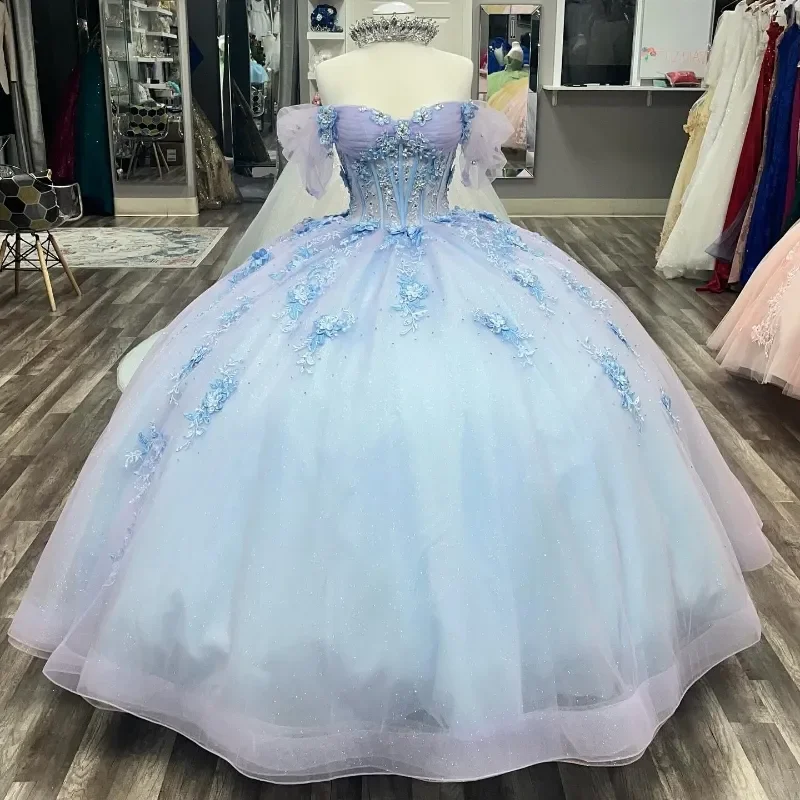 Real Picture Princess Quinceanera Dresses 2024 Off Shoulder Lace Applique  Sweet 14 16 Birthday Party Prom Dress Vestido 15 Anos