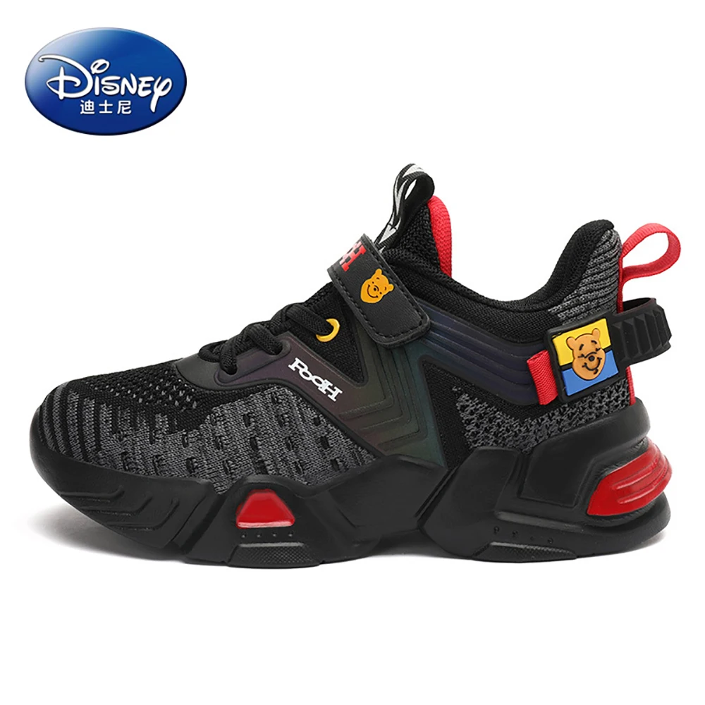 Disney Kids Casual Sneakers For Spring Autumn Boys Winnie The Pooh Sports Shoes Students Light Non-slip Breathable Mesh Sneaker