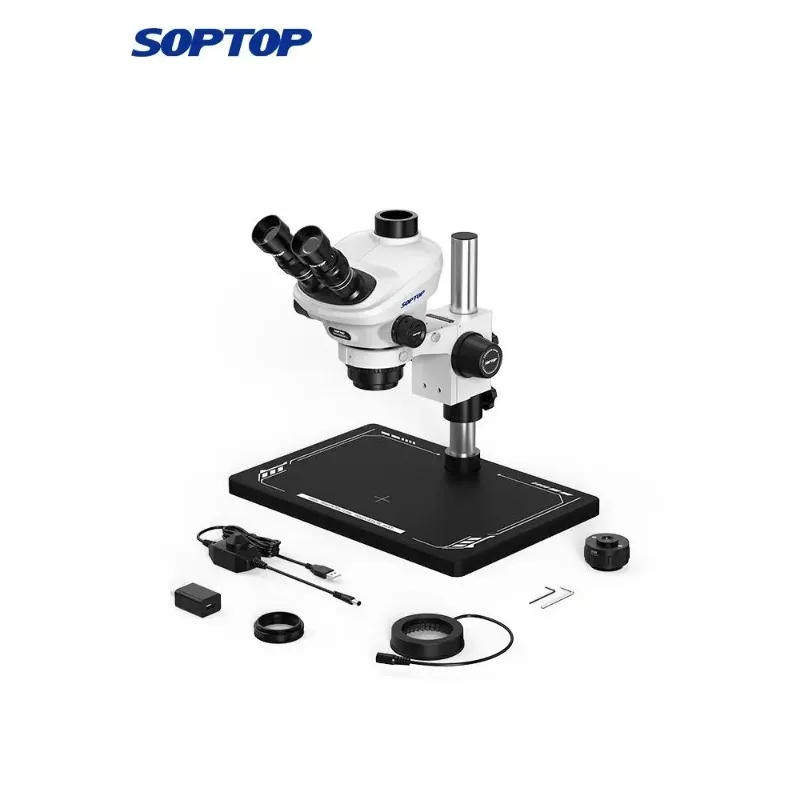 SOPTOP 6565 프로 트리노큘러 스테레오 현미경 납땜용 연속 줌 6.5X-65X 모바일폰 PCB BGA 메인보드 수리용