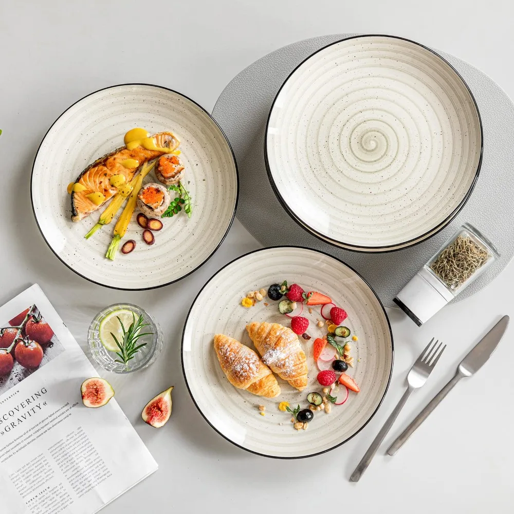 Dinner Plates Set of 6, 10.5 Inch Dish Set, Ceramic Plates, Microwave & Dishwasher Safe