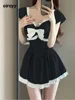 Circyy Bow Swimming Suit Women Swimwear Sweet Girl Spliced Ruffle Lace Up Chic Fashion One Piece Bodysuit Swimsuit Bathing Dress