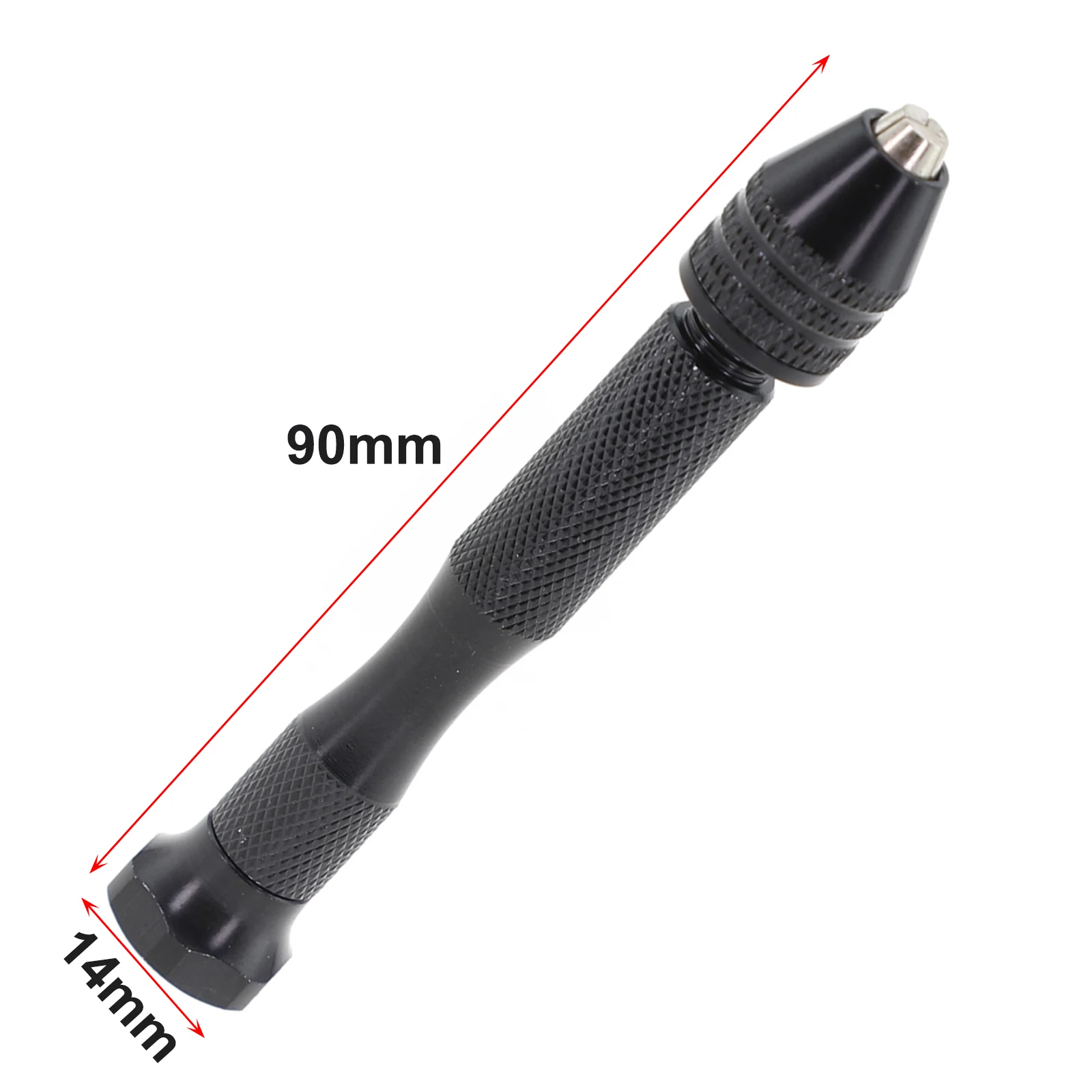 Utilisation de la mini perceuse à main en aluminium pour modélisme et bijouterie, perçant une petite pièce en bois.