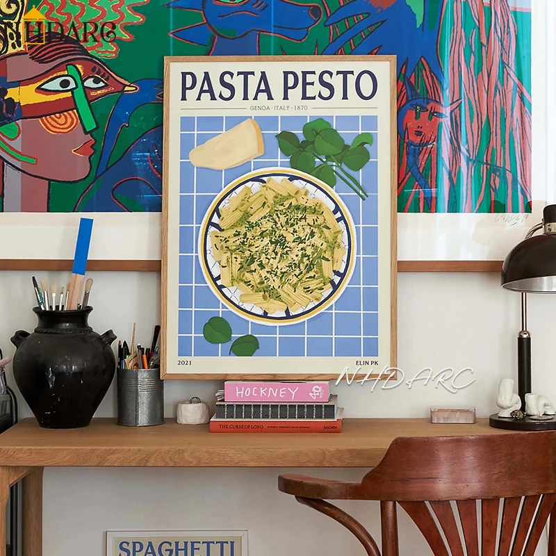 Canvas-Print-Painting-Poster-Vintage-Retro-Pasta-Pesto-Pattern-Wall ...
