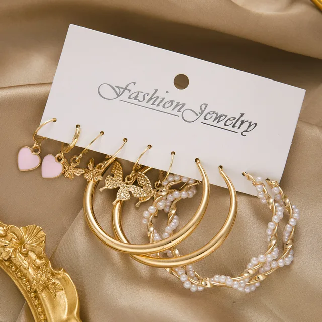 Korean Trendy Geometirc Butterfly Pearl Earrings Set For Women Resin Acrylic Star Heart Round Hoop Earrings Brincos Jewelry Gift ER21Y1240