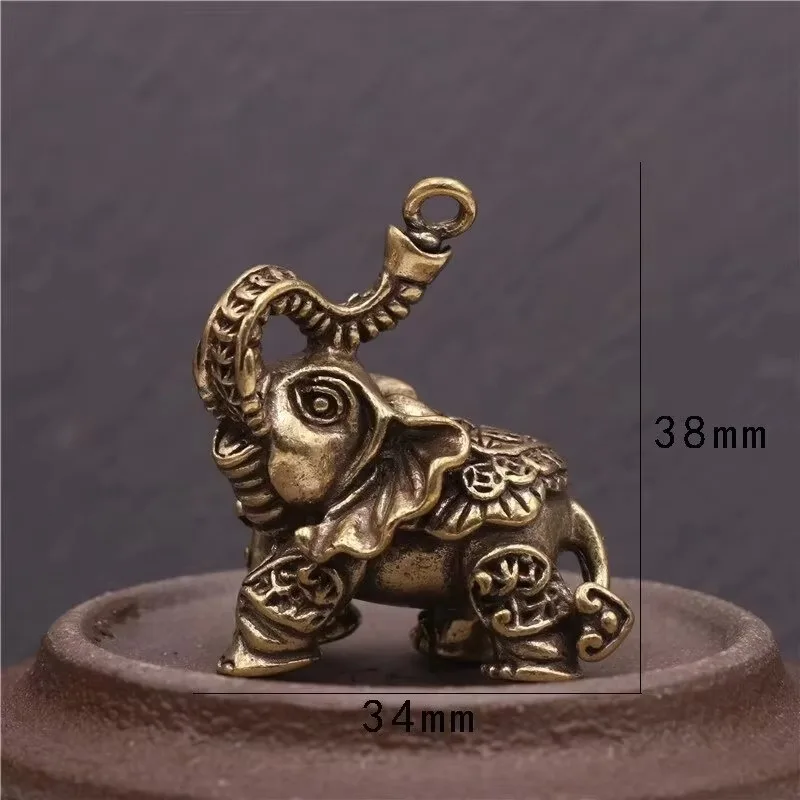 Retro Brass Solid Elephant Statue Desk Decoration Small Statue Home Decoration Keychain Metal Animal Keychain