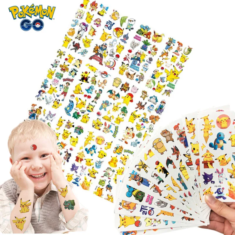 6/12Pcs Pokemon Pikachu Tattoo Stickers Impermeabile Kawaii Pikachu Sticker Funny Cartoon Girls Christmas Birthday Gift Giocattoli Per Bambini