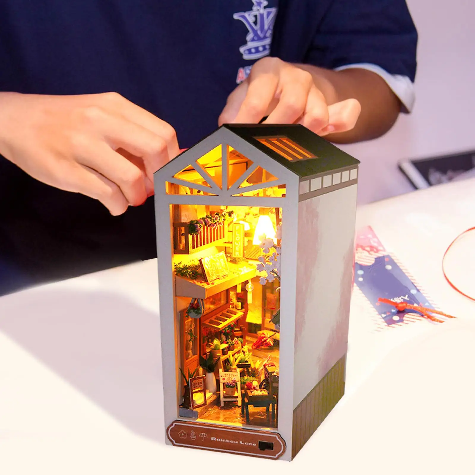 

Wooden Book Stand Puzzle Dollhouse Wood Bookends for Children Birthdays Gift