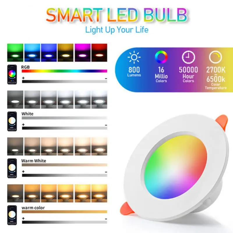 Aubess 10W LED Downlight Bluetooth-Compatible LED Ceiling Lamp Tuya RGB Dimmable Recessed Round Light Works With Smart Life APP