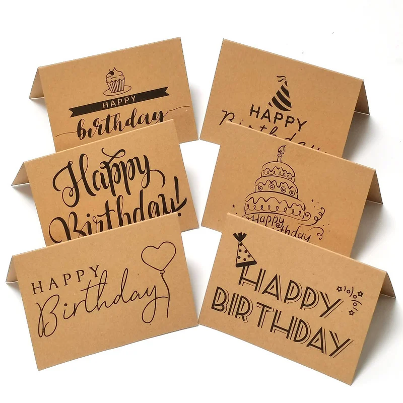 

10Pcs Kraft Paper Happy Birthday Thank You Card for Gift Decor Blank Note Cards DIY Baking Cakes Party Supplies