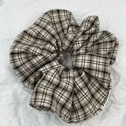 Vintage British Style Plaid Scrunchies - Elastic Hair Accessories and Headdress Ornament - About 11 cm (Light coffee plaid)