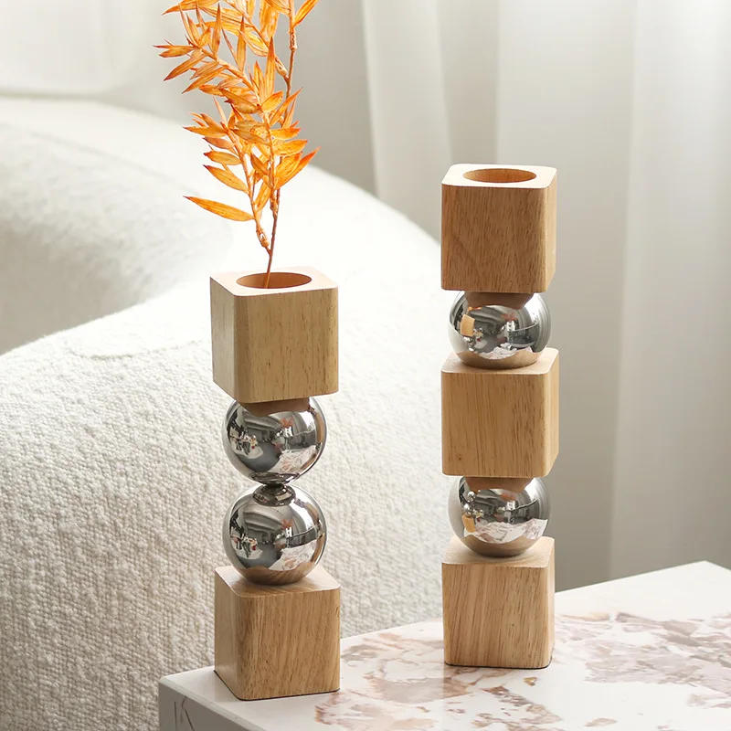 

Modern metal ball flower ware home hotel meeting room study Solid wood vase decoration accessories