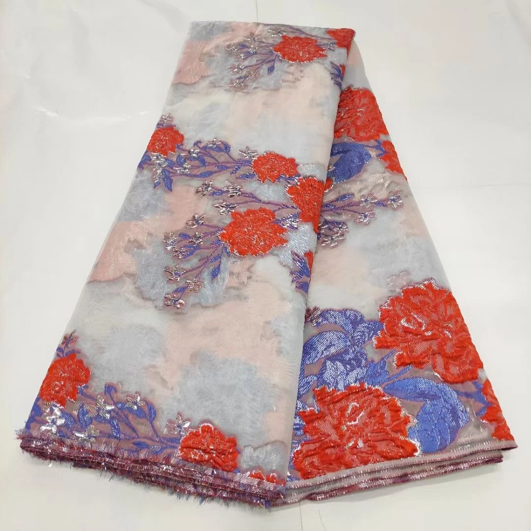 

Высококачественная многоцветная жаккардовая ткань из органзы, Водорастворимая швейцарская французская африканская тюль, кружевная ткань для платья, 5 ярдов/партия