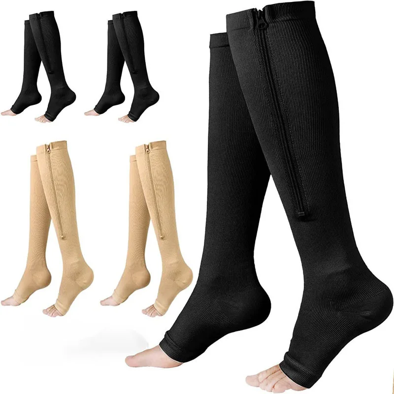 

Носки компрессионные унисекс, эластичные для поддержки ног от варикозного расширения вен, на молнии, с открытым носком, для сжигания жира, 1 пара