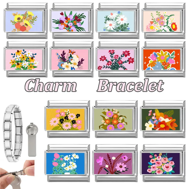 Italian Charm Links 9mm Stainless Steel Bracelet Women Men DIY Making Jewelry