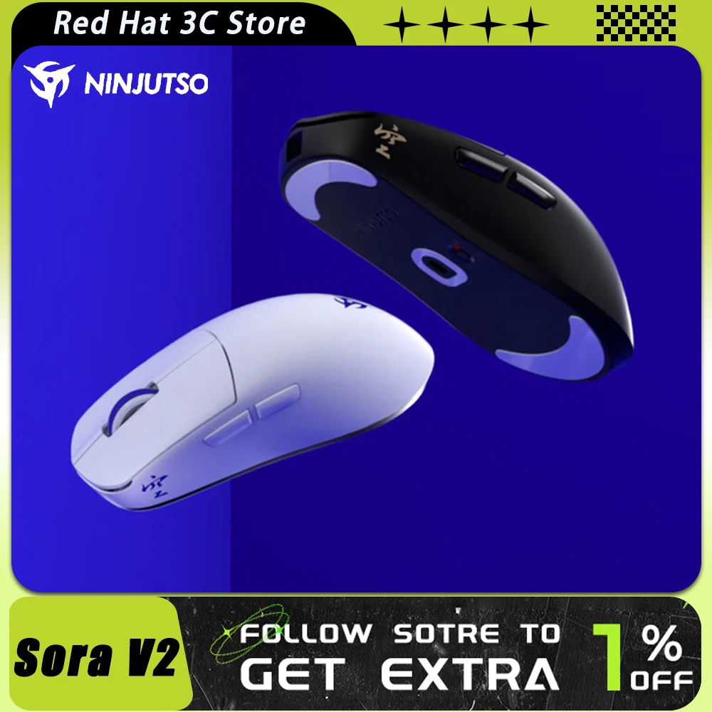 Ninjutso sora v2ワイヤレスマウス、デュアルモード、軽量、8kリターン 