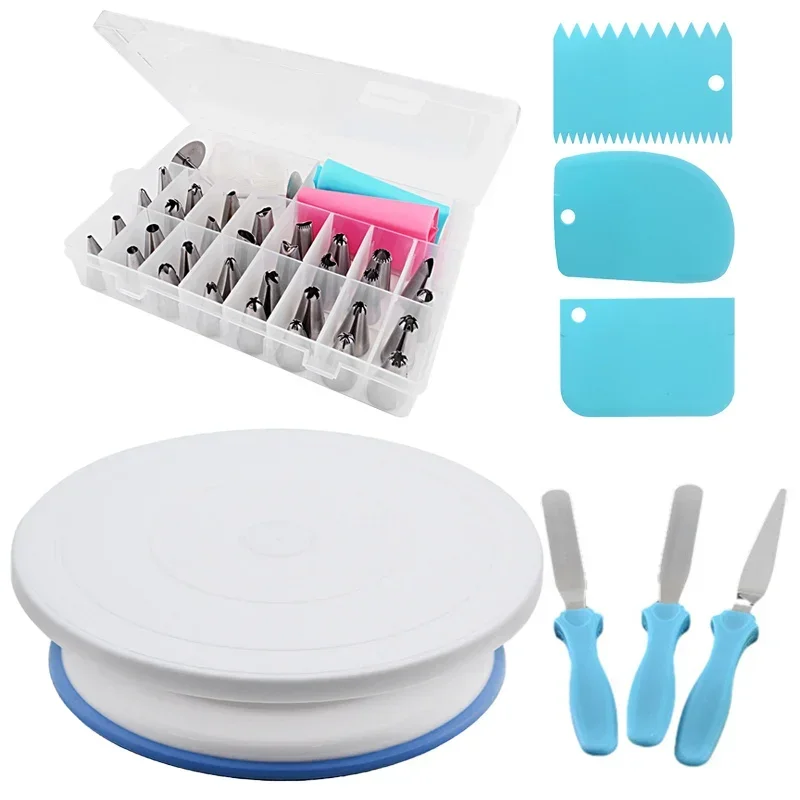 Cake Decorating Tools 28cm Anti-skid Plastic Cake Turntable Rotating Cake Decorating Tools Pastry Bags Nozzles Set Spatula Kitchen Gadget Sets cozinha
