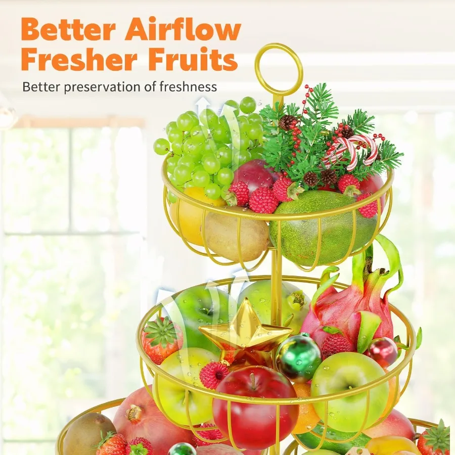 PouHenier.jh 5 Tier Fruit Basket Stand for Counter Kitchen Tall Tiered Fruit Bowl Organizer for Dining Table Countertop Multi L