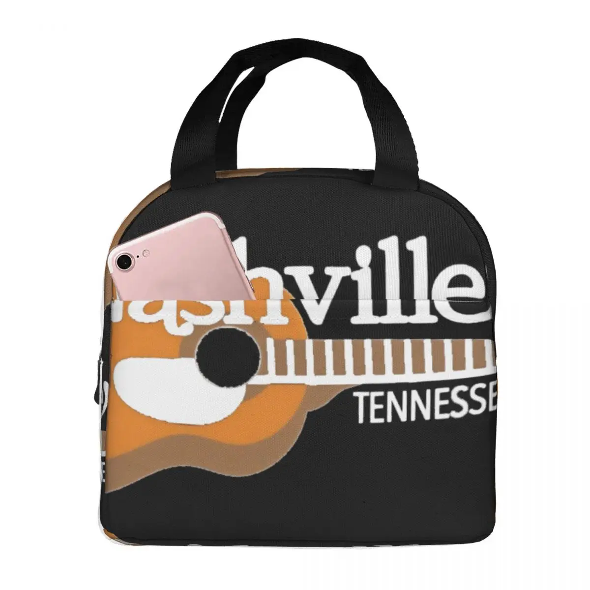 Nashville Guitar Lunch Bag Unisex Portable Cooler Insulated Lunch Box Food Bento Box