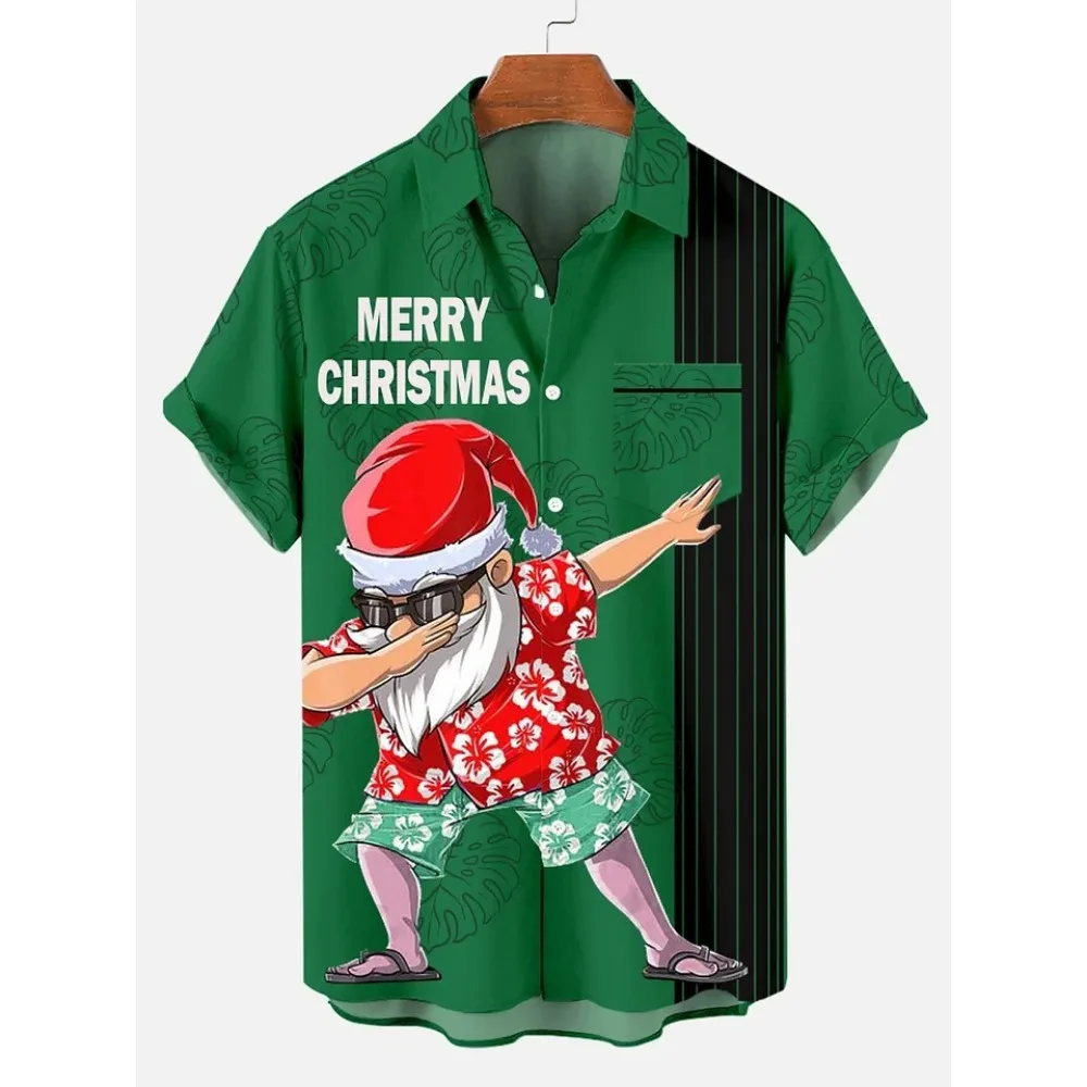 Casual Lapel Christmas Shirt Tops Men Clothing Hawaiian Men Christmas Fashion Shirt 3d Print Short Sleeve Tee