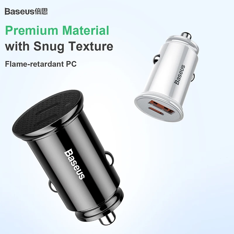 Baseus 30W Dual USB C Car Charger Type C FCP SCP USB PD 3.0 For iPhone 13 14 15 Sumsung Xiaomi Fast Charging Car Phone Charger — view 6