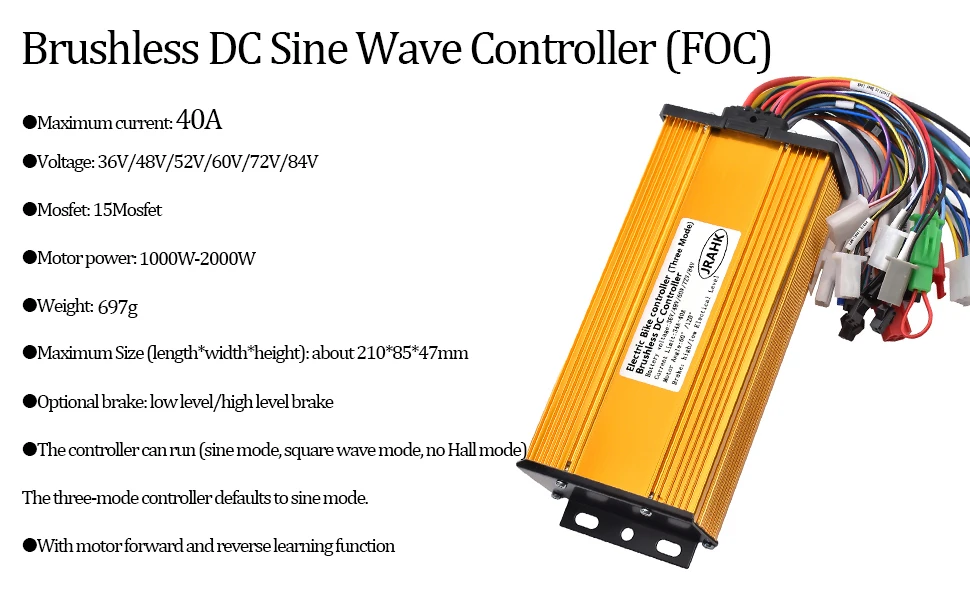 JRAHK 1000W 2000W BLDCD Elektrische Fahrrad Sinus Welle Controller FOC 36V 48V 52V 60V 72V Elektrische Roller Controller Zubehör – Detail 10