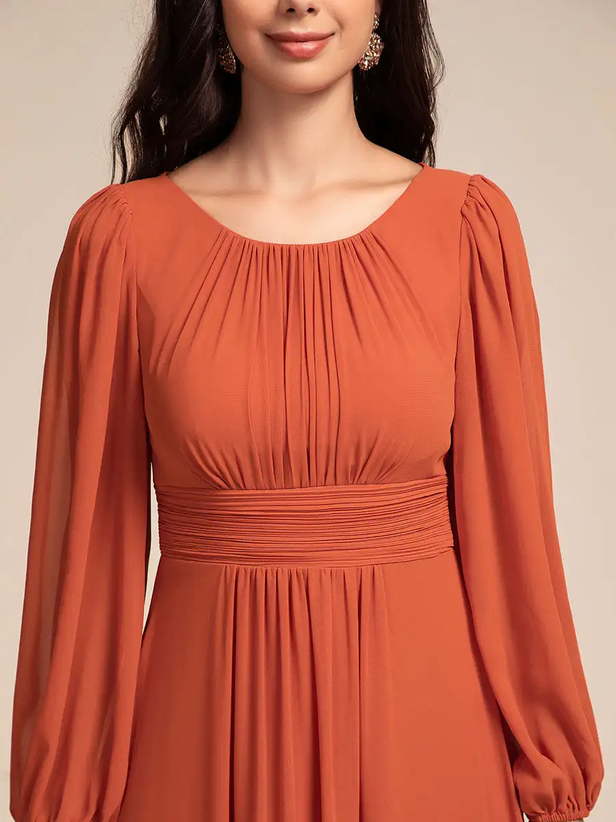 chinese dress ladies Long Sleeve Burnt Orange Minidress Final Sale