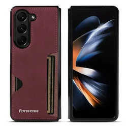 Premium PU Leather Phone Cover with Card Slot for Samsung Galaxy Z Fold5 (Wine red)