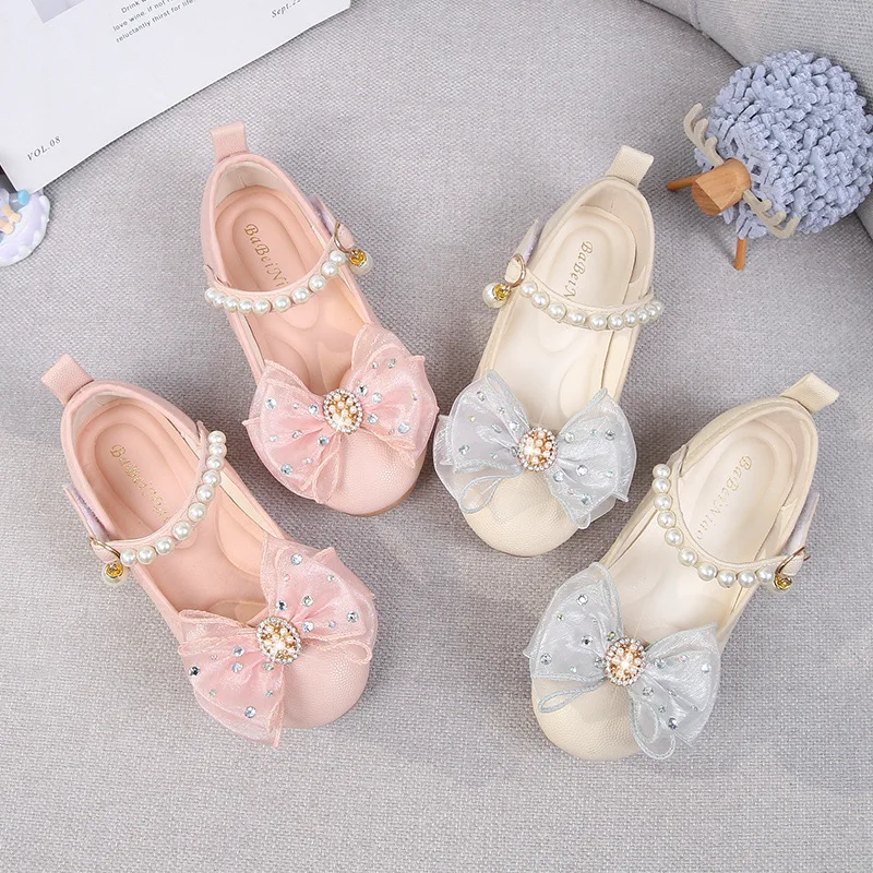 Girls' Princess Shoes Spring/summer New Children's Bow Soft Sole Comfortable Shoes Kids Dance Party Performance Flat