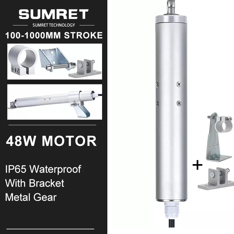 100~1000mm Stroke Electric Linear Actuator Kit With Bracket 433MHz DC Motor 24V 1000N 8MMS 100KG  IP65 Waterproof Reciprocating