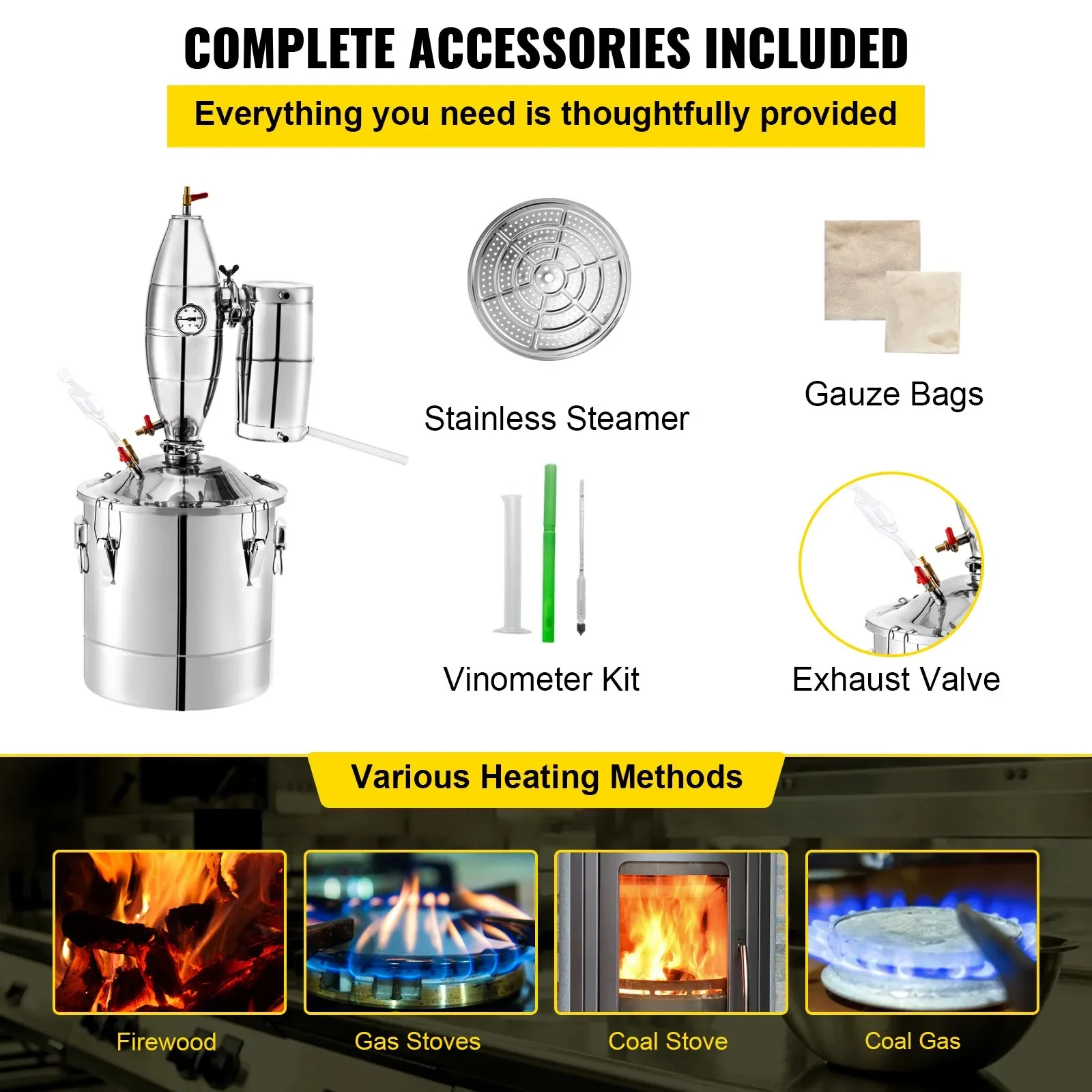 VEVOR 20L 30L 50L 70L Alcohol Distiller Machine Beer Brewing Equipment DIY Wine Moonshine Apparatus Kit