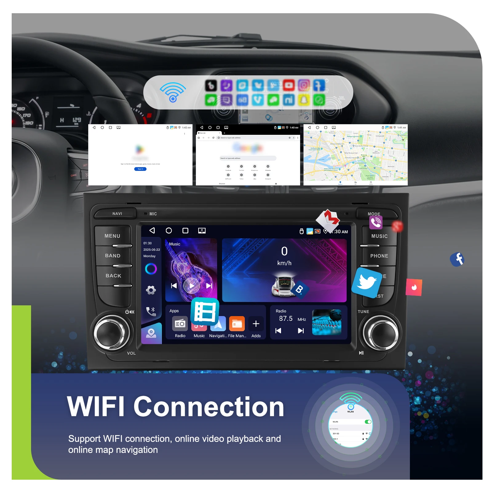 Reproductor de radio para coche Podofo de 7'' con Carplay inalámbrico para Audi A4 2002-2007 S4 RS4 B6 B8 B7, Android Auto, Wifi, GPS, FM, RDS, reproductor multimedia para coche 6