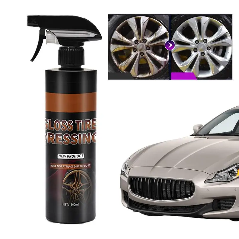 Tyre Gloss Car Tire Cleaner Spray Car Wheel Rust Dust Remover Spray Cleaning Tool Auto Rim Cleaner Long Lasting Protection 500ml