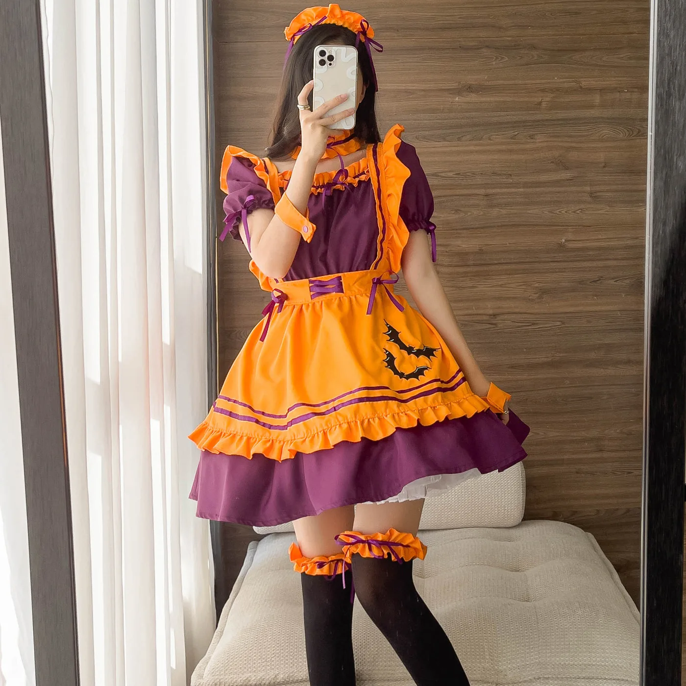 

Purple Cute Bat Lolita Maid Dress Costume Cosplay Embroidered Bat Maid Dress Suit for Maid Halloween Party Costumes S -5XL