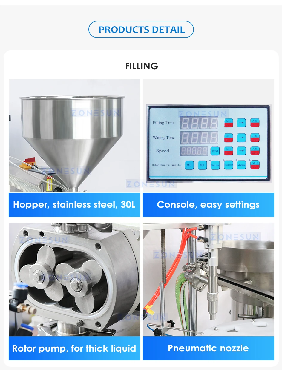 ZONESUN ZS-AFC19 Automatic Rotor Pump Thick Liquid Filling Capping Machine with Vibratory Feeder