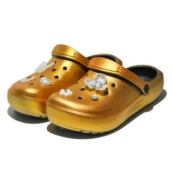 Gold fashion ladies' clogs charm, Lightweight Two-way Wear Garden shoes, Comfortable Women's Non-slip Beach shoes 666 1