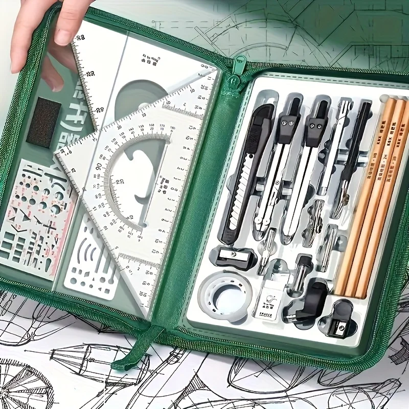 Set di Strumenti da Disegno Avanzati, Utensili in Acciaio Inossidabile, Strumenti di Precisione per Geometria e CAD, Set Multiuso - immagine 2