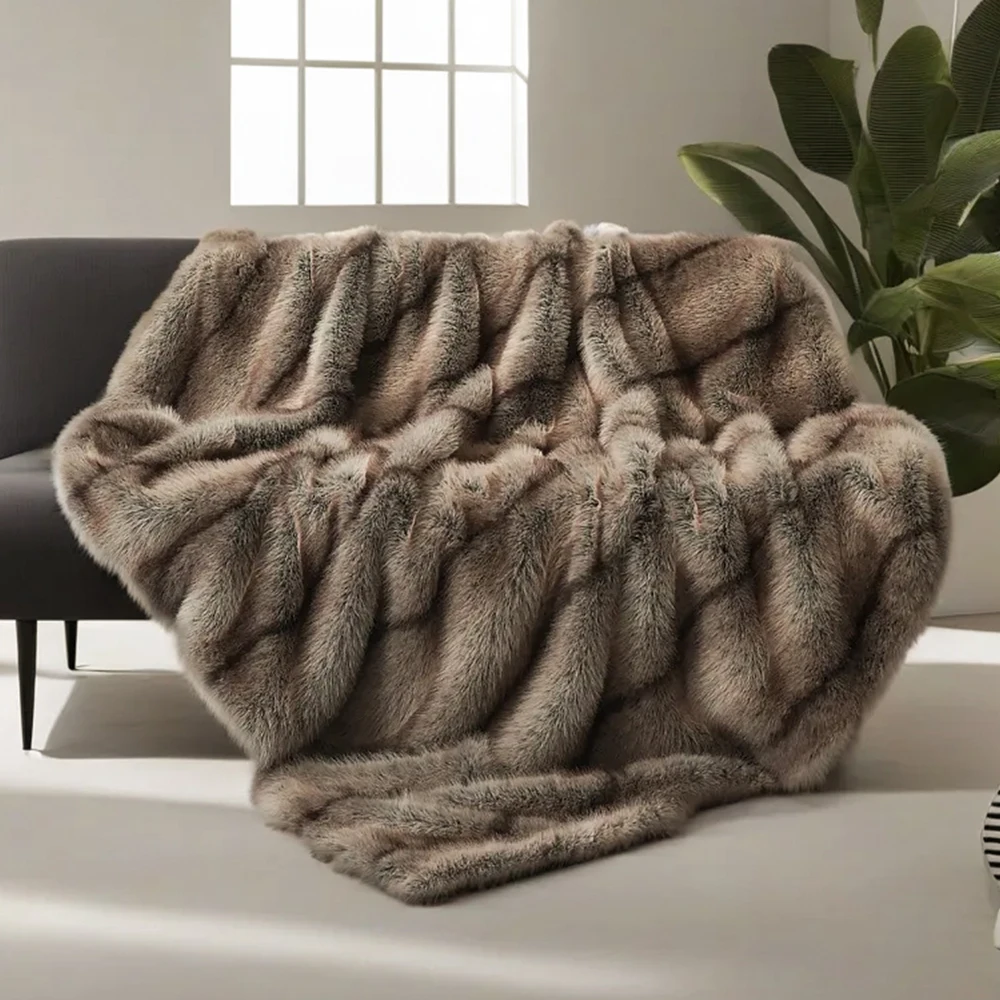 Comfort Non Spargimento Di Capelli Coperta Di Peluche Di Lusso Accogliente Morbida Coperta Di Pelliccia Sintetica Sfocata Per Divano Coperta Minky Com