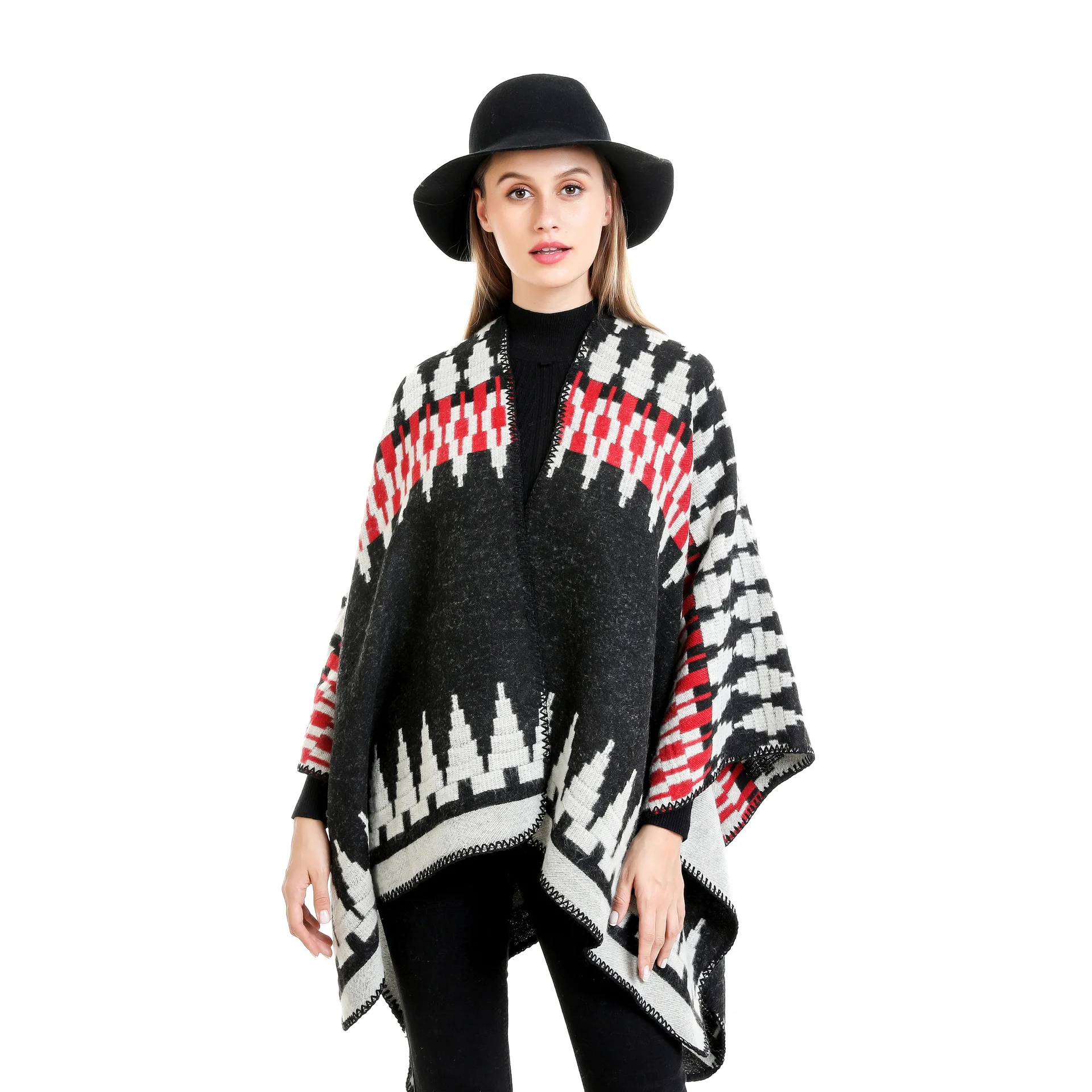 European and American Street Geometric Pattern Fashion Warm Imitation Cashmere Shawl