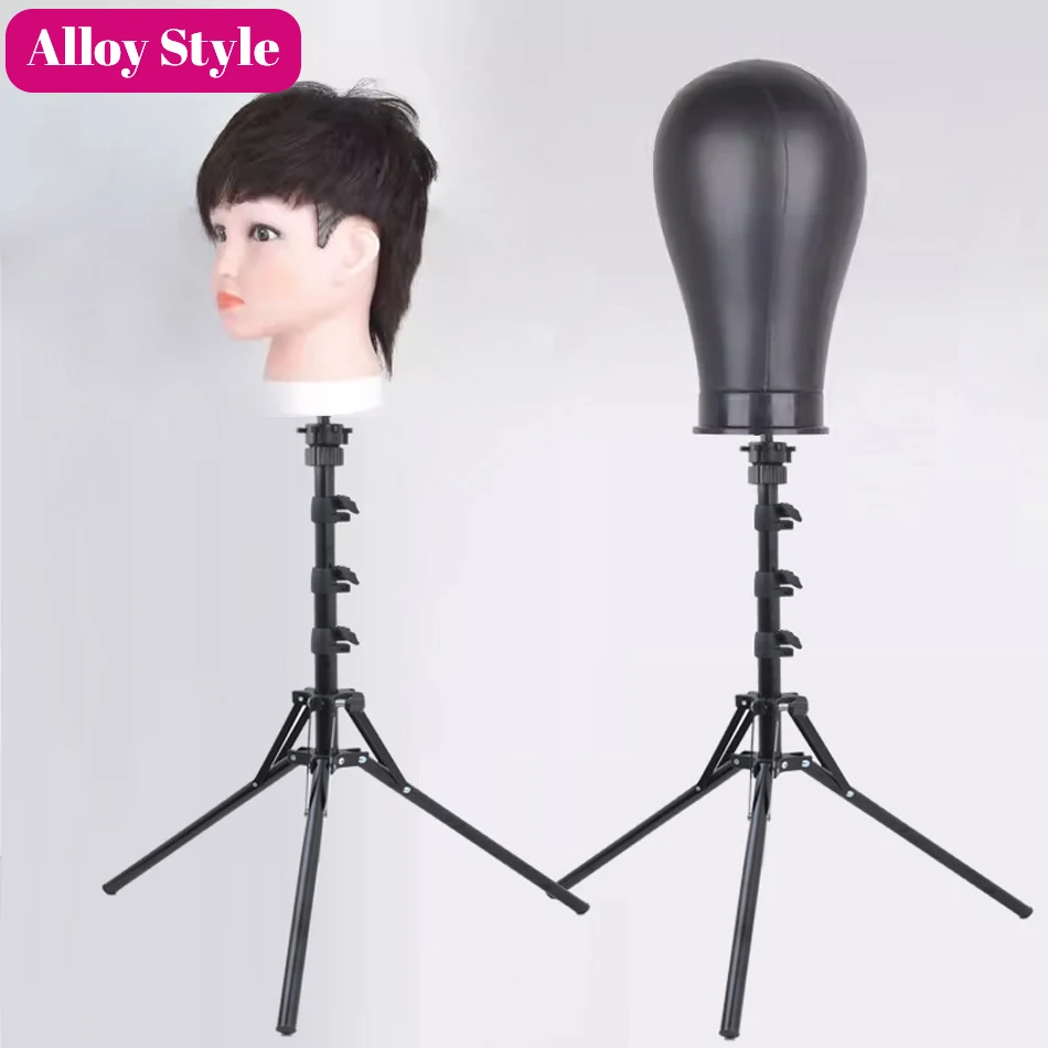 Trípode negro con cabeza para pelucas, soporte ajustable con maniquí para formación, caballete para peluquería, sujeción para pelo postizo