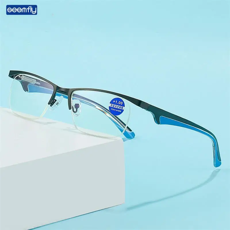 

Seemfly Half Frame Men's Reading Glasses Anti-blue Light Ultra-light Presbyopia Glasses With Diopter +1 +1.5 +2 +2.5 +3.5 +4