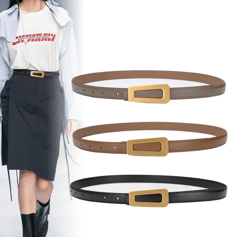 Spot Popular Cowhide Belt Women's Korean Version of The Casual Trend Jeans Belt All-match Black Retro Style Designer Belt top luxury quality cowhide genuine leather retro ifeng dragon pattern brass slide buckle metal belts for men jean strap designer