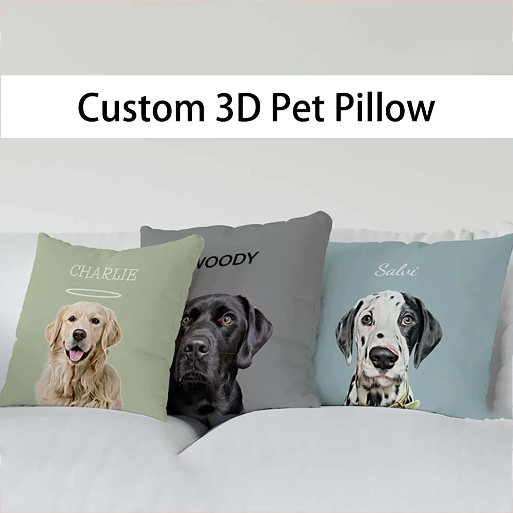 Customized 3D Pet Photo Name Cushion Pillow,Custom Cat/Dog Throw Pillow,Personalized Animals Pillow,Pet Loss Memorial Gift 5