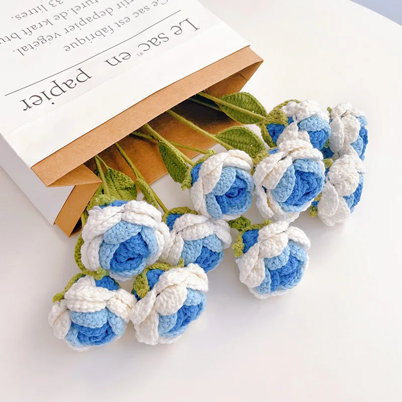 1pc Rose Knitted Flower Crochet Bouquet Wedding Bouquet for Bride Party  Flower Hand Woven Decor Homemade Wedding Gift Wool - AliExpress