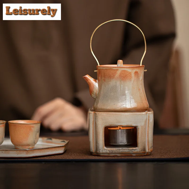 Kiln Fambe Hoop Handle Teapot Aesthetic Tea Infuser Pot Tea Maker Kettle With Ball Hole Flower Tea Chinese Tea Set Collection