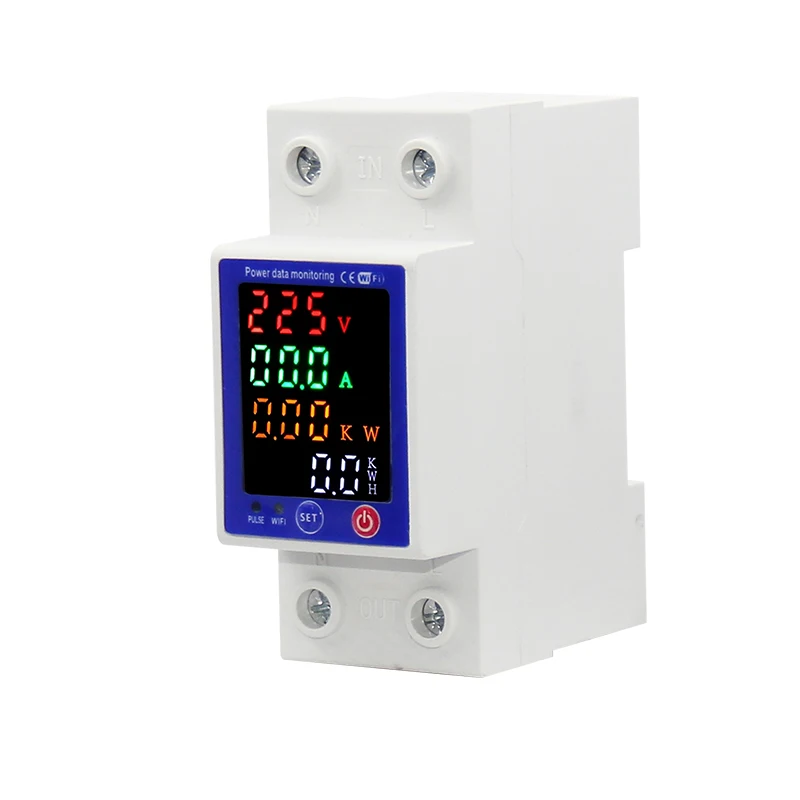 Tuya WiFi Smart Energy Meter Multifunctional Protector Color Display Over Under Voltage Protector Prepaid Meter Single phase 63A