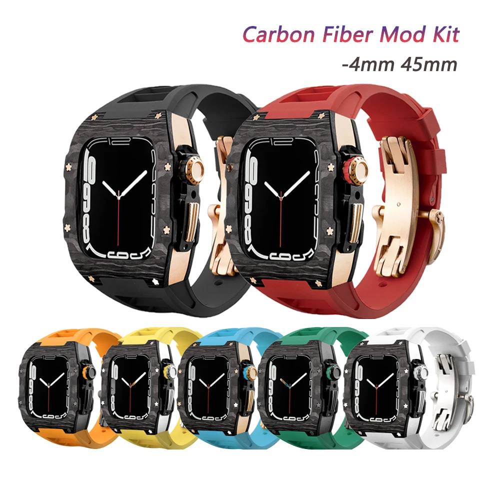 

Для Apple Watch углеродное волокно титановый сплав металлический модифицированный защитный корпус iWatch 6 7 8 серии металлические модифицированные аксессуары