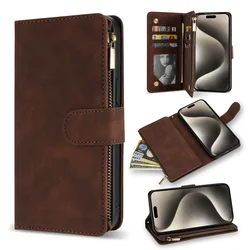 Leather Multi - card Zipper Wallet with Kickstand & Magnetic Flip Case for iPhone 13 (12) Mini (Coffee)