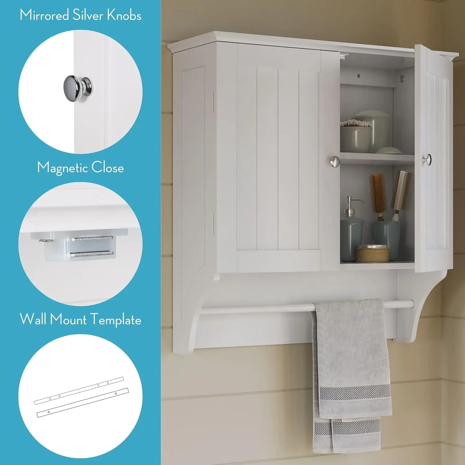 Two Door White Wall Bathroom Cabinet Versatile Stylish Design Durable Sturdy Construction Effortless Setup Home Furniture